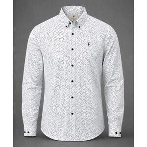 Father Sons Shirt Men XXL Stretch Slim Fit Cotton Floral Button Down White Navy